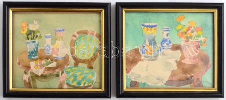 B. Séday Mária (1925-2009), 2 db mű: Csendélet. Akvarell, ceruza, papír, jelzett. Üvegezett fa keretben. 12×13,5 cm
