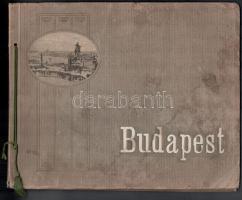 cca 1920-1930 Budapesti fotóalbum nevezetességekkel (Andrássy út, Lánchíd, Országház, stb.), nyomtatott fotókkal, 16x22 cm