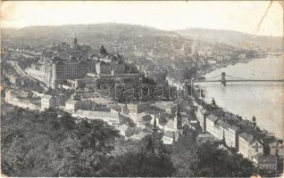 Budapest I. Királyi vár a Gellért-hegyről nézve, Tabán, Purgo, Lánchíd (b)