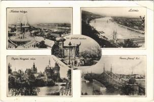 1943 Budapest, Halászbástya, látkép, Ferenc József híd, Szent Gellért szobor, Vajdahunyad vára (EB)