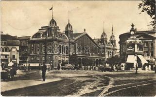 1933 Budapest VI. Nyugati pályaudvar, vasútállomás, villamos, automobil (EK)