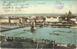 1915 Budapest, Lánchíd, gőzhajó (gyűrődés / crease)