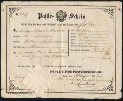 1859 Passir.Schein (útlevél) a Bánátba: gyűrött / Passport to Banat cramped