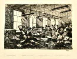 Rézkarcok a magyar vegyiparról. 15db aláírt, eredeti rézkarc mappába fűzve, 28,5x39cm Csurgói, Gyula...