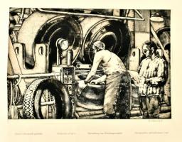 Rézkarcok a magyar vegyiparról. 15db aláírt, eredeti rézkarc mappába fűzve, 28,5x39cm Csurgói, Gyula...