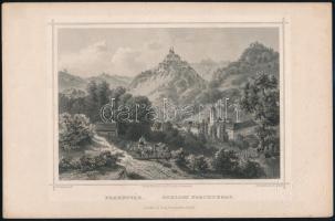 cca 1856 Ludwig Rohbock (1820-1883): Fraknó vára / Schloss Forchtenau, acélmetszet, papír, kissé foltos, 13x17 cm