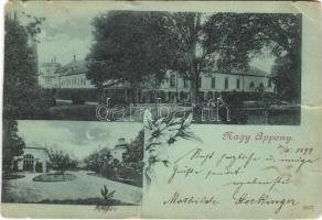 1899 (Vorläufer) Nagyappony, Appony, Oponice; kastély este / castle at night. floral (szakadások / tear)