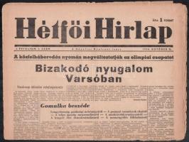 1956. október 22. A Hétfői Hírlap, a Hazafias Népfront Lapja I. évfolyamának 3. száma