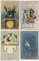 4 db RÉGI motívum képeslap: Újévi üdvözlet / 4 pre-1945 motive postcards: New Year greeting