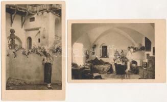 Törcsvár, Törzburg, Bran-Poarta, Bran; vár belső / castle interior - 2 db régi képeslap / 2 pre-1945 postcards