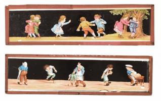 cca XIX. sz. vége Laterna magica üveg lapok, 12 db, rajta: 'mesékből vett jelentekkel,' kö...