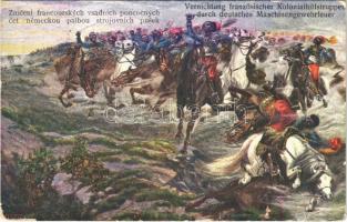 1915 Vernichtung französischer Kolonialhilfstruppen durch deutsches Maschinengewehrfeuer / WWI German military art postcard (EB)