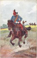 Uhlan. Austro-Hungarian K.u.K. military art postcard. B.K.W.I. 830-12. s: Ludwig Koch (gyűrődés / crease)