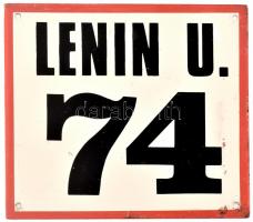 Lenin u. 74, zománcozott fém tábla, kopásnyomokkal, 15x17 cm
