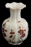 Zsolnay virágmintás porcelán váza, kézzel festett, jelzett, kis kopásnyomokkal, m: 15 cm
