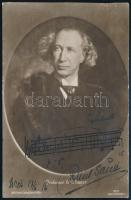1916 Emil Sauer (1862-1942) német zeneszerző, zongoraművész, zenepedagógus dedikált fotólapja, rövid sajátkezűleg rajzolt kottával, 13x8 cm/ Autograph signature of Emil Sauer (1862-1942) German composer, pianist, and music teacher.