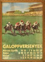 cca 1960 Galoppversenyek lóverseny plakát. Ofszet, papír, lap teteje kissé foltos.Üvegezett, kissé sérült fa keretben, 80×57 cm