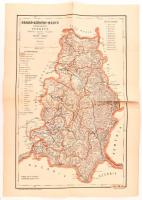 cca 1881 Krassó-Szörény megye közigazgatási térképe, rajzolta: Hátsek Ignác, 1:500000, Lampel R., Budapest, hajtott, 53×37,5 cm
