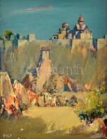 MCP jelzéssel: Távolban a város. Olaj, karton. Fa keretben, 42,5×32,5 cm