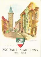 Enns, 750 Jahre Stadt 1212-1962 / 750th anniversary art postcard, coat of arms s: Hans Hofmann (EK)