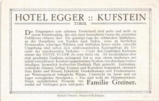 Kufstein (Tirol), Hotel Egger (Familie Greiner) / hotel advertising card, automobile (non PC)