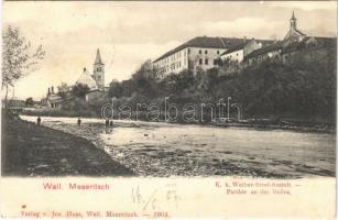 1907 Valasské Mezirící, Wallachisch Meseritsch; K.k. Weiber-Straf-Anstalt, Partie an der Becva / womens prison, riverside (EK)