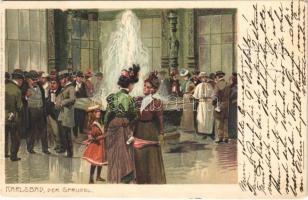 1901 Karlovy Vary, Karlsbad; Der Sprudel / spa, bath, spring source. Kuenstlerpostkarte No. 2297. von Ottmar Zieher Kunstanstalt litho (EM)