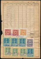 1921-1924 205 db forgalmi adóbélyeg 20 db számlaoldalon és kivágásokon