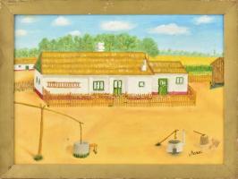 Marinov Márton (?-): Tanya. Olaj, farost, jelzett. Kissé sérült fa keretben. 34x47,5 cm.