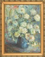 Biró Ferenc (1921-2001): Virágcsendélet. Olaj, vászon, jelzett. Hátoldalán töredékes Műcsarnok kiáll...