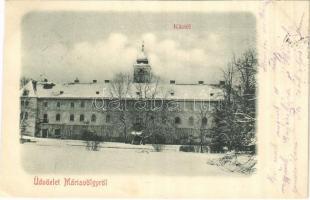 1899 (Vorläufer) Máriavölgy, Mariental, Mariathal, Marianka (Pozsony, Pressburg, Bratislava); Kástél / kastély télen / castle in winter