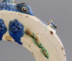 XIX. sz.: Kulacs. Mázas cserép, kézzel festett, sérülésekkel.  m: 30 cm