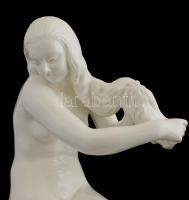 Kisfaludi Stróbl Zsigmond (1884-1975): Reggel. Fehér mázas fajansz, jelzett, hajszálrepedésekkel, le...