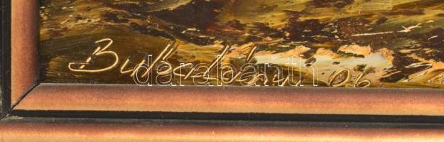 Bubelényi László (1953-): Öbölben. Olaj, farost, jelzett, fa keretben, hátoldalán Hungaléria címkéjé...