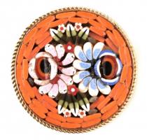 Muránói apró mozaiküveggel kirakott kitűző, d: 2,5 cm