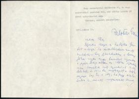 1973 Palotai Erzsi (1907-1988) író gépelt részvétnyilvánító sorai, aláírásával és férje Komlós Aladá...