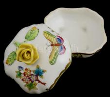Herendi Viktória mintás bonbonniere. Kézzel festett, jelzett, hibátlan. 7x7x7 cm