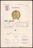 1954 Bp., Gamma Opt. Művek MEO tanfolyam bizonyítvány, Rákosi-címerrel