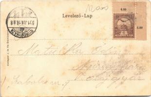 1901 Érsekújvár, Nové Zámky; vasútállomás, gőzmozdony, vonat, vasutasok. Conlegner J. és fia kiadása...