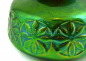 Zsolnay eozin virág mintás váza, jelzett, hibátlan, m:8 cm, d:13 cm