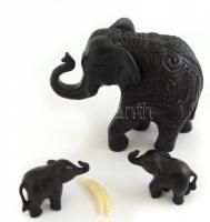 3 db elefánt figura, egyik faragott, agyarral, 3,5x5,5 cm, 10x12 cm
