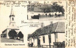 1908 Pusztavám, Puszta-Vám; Római katolikus templom, plébánia és iskola, postahivatal. Rembrandt fényirda (EK)