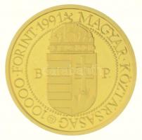 1991. 10.000Ft Au "II. János Pál pápa látogatása" tanúsítvánnyal, dísztokban (7g/0.986) T:...
