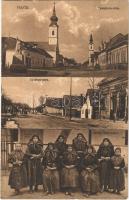 1929 Harta, Templom utca, Újváros utca, Molnár üzlete, hartai népviselet, folklór (EK)