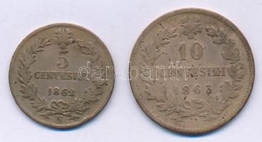 Olaszország 1862N 5c Br + 1863. 10c Br T:3 Italy 1862N 5 Centesimi Br + 1863. 10 Centesimi Br C:F