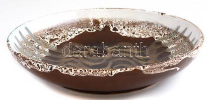 Iparművészetis festett, mázas kerámia tál, jelzett, hibátlan, d:  31,5 cm