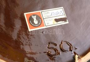 Iparművészetis festett, mázas kerámia tál, jelzett, hibátlan, d:  31,5 cm