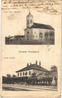 1917 Kistelek, Római katolikus templom, Vasútállomás. Meisl Bernát kiadása (EB)