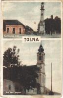 1932 Tolna, Szentháromság szobor, Római katolikus templom, Kramer Bernát üzlete. Özv. Brucker Bernátné kiadása (EK)