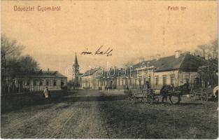 1909 Gyoma (Gyomaendrőd), Petőfi tér, templom, lovaskocsi. W. L. 1419. (EB)